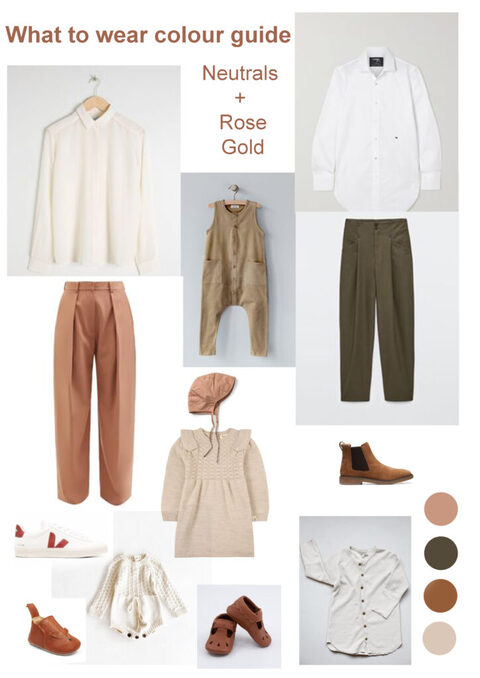 a selection of some classic pieces of clothes in pastel and earthy colours that won't go out of fashion to help what to wear to your maternity photoshoot